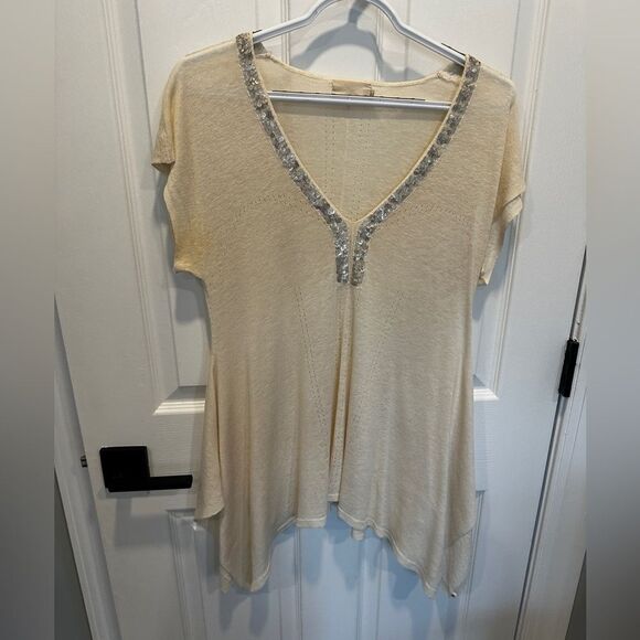 M.O.L  Knits Cream with sequins V-Neck Women’s Tunic Top - Picture 10 of 12